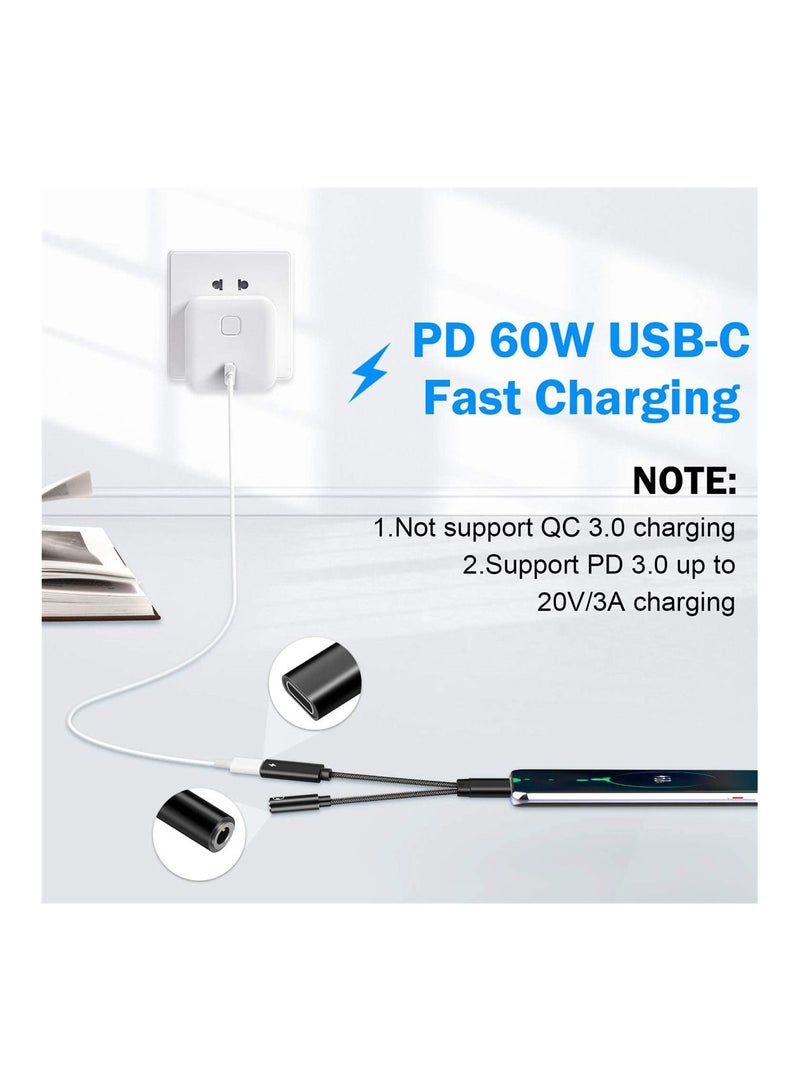 SYOSI محول صوت، كابل USB من النوع C إلى Aux Audio Jack مع محول سماعة رأس PD 60 وات للشحن السريع USB C إلى 3.5 مم - Image 4