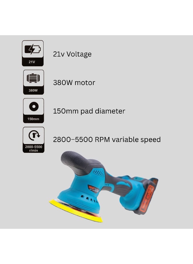بوناي جهاز تلميع السيارات اللاسلكي Bonai BN-HK71، بقوة 380 واط، وسرعة دوران من 2800 إلى 5500 دورة في الدقيقة، ووسادة 150 مم، وبطارية 168 فولت 6 أمبير/ساعة، ومنظف كهربائي متعدد الأسطح للسيارات والدراجات والقوارب والأثاث - Image 3