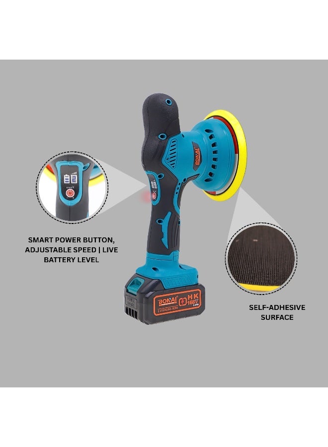 بوناي جهاز تلميع السيارات اللاسلكي Bonai BN-HK71، بقوة 380 واط، وسرعة دوران من 2800 إلى 5500 دورة في الدقيقة، ووسادة 150 مم، وبطارية 168 فولت 6 أمبير/ساعة، ومنظف كهربائي متعدد الأسطح للسيارات والدراجات والقوارب والأثاث - Image 4