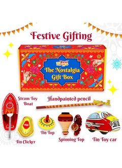 Desi Toy Nostalgia Toys Festival Gift Box (Combo Of 6) Spinning Top Lattu, Steam Boat, Tin Clicker, Tin Top, Handcrafted Pencil, Windup Tin Classic Toy Car Playset For Kids (Nostalgia Gift Box) - pzsku/Z6BF6CA5AEA049C6A18BBZ/45/_/1735817579/76088d0a-ebd9-4d0f-b103-69ef3c150d4c