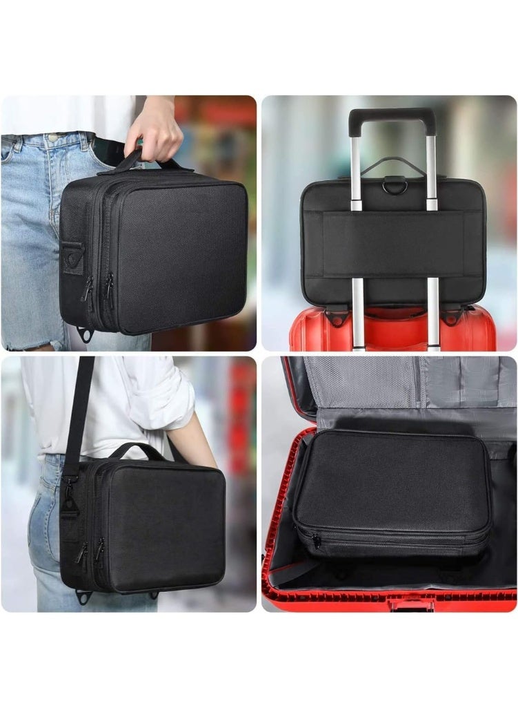 Makeup Bag Travel Makeup Train Case 35CM Large Cosmetic Case Professional Portable Makeup Brush Holder Organizer and Storage with Adjustable Dividers and Shoulder Strap Black - Image 4