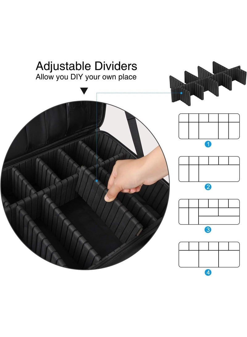 Makeup Bag Travel Makeup Train Case 35CM Large Cosmetic Case Professional Portable Makeup Brush Holder Organizer and Storage with Adjustable Dividers and Shoulder Strap Black - Image 3