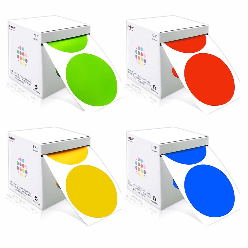 PARLAIM 3 Inch 4 Rolls 2000 PCS Round Color Code Dot Stickers4 ColorRedYellowBlueGreen Dispenser Box Roll dots Label Inventory Circle Stickers
