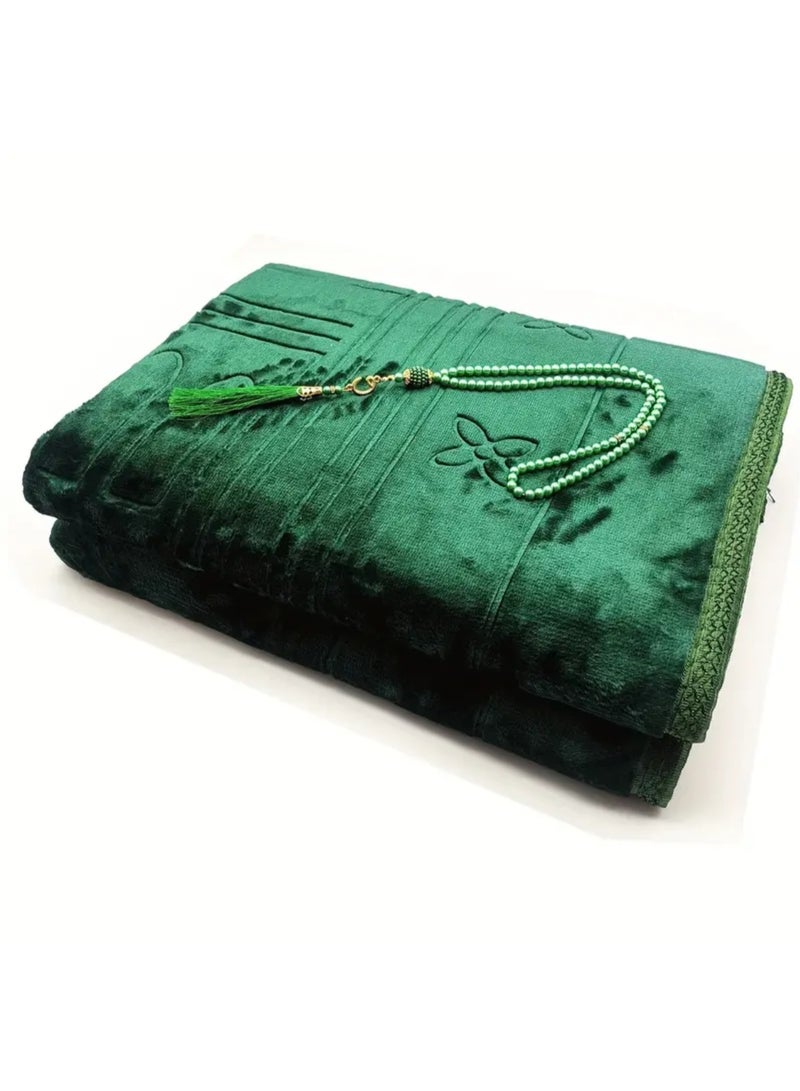 ohmoon Thickened And Enlarged Muslim Prayer Rug with Prayer Beads, with Non-Slip Bottom，80cmx 120cm - Image 1