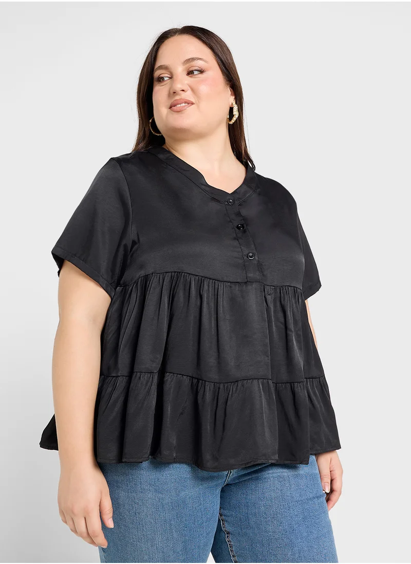 Ginger Plus V Neck Tiered Top