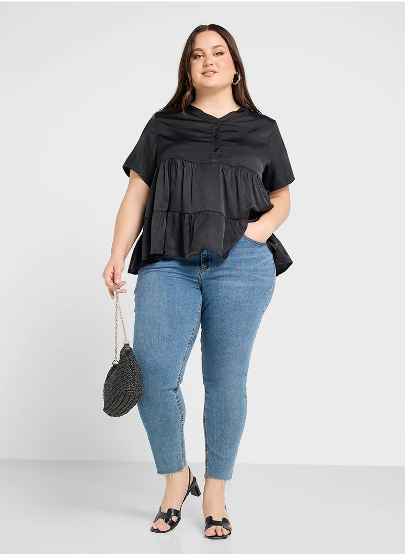 Ginger Plus V Neck Tiered Top