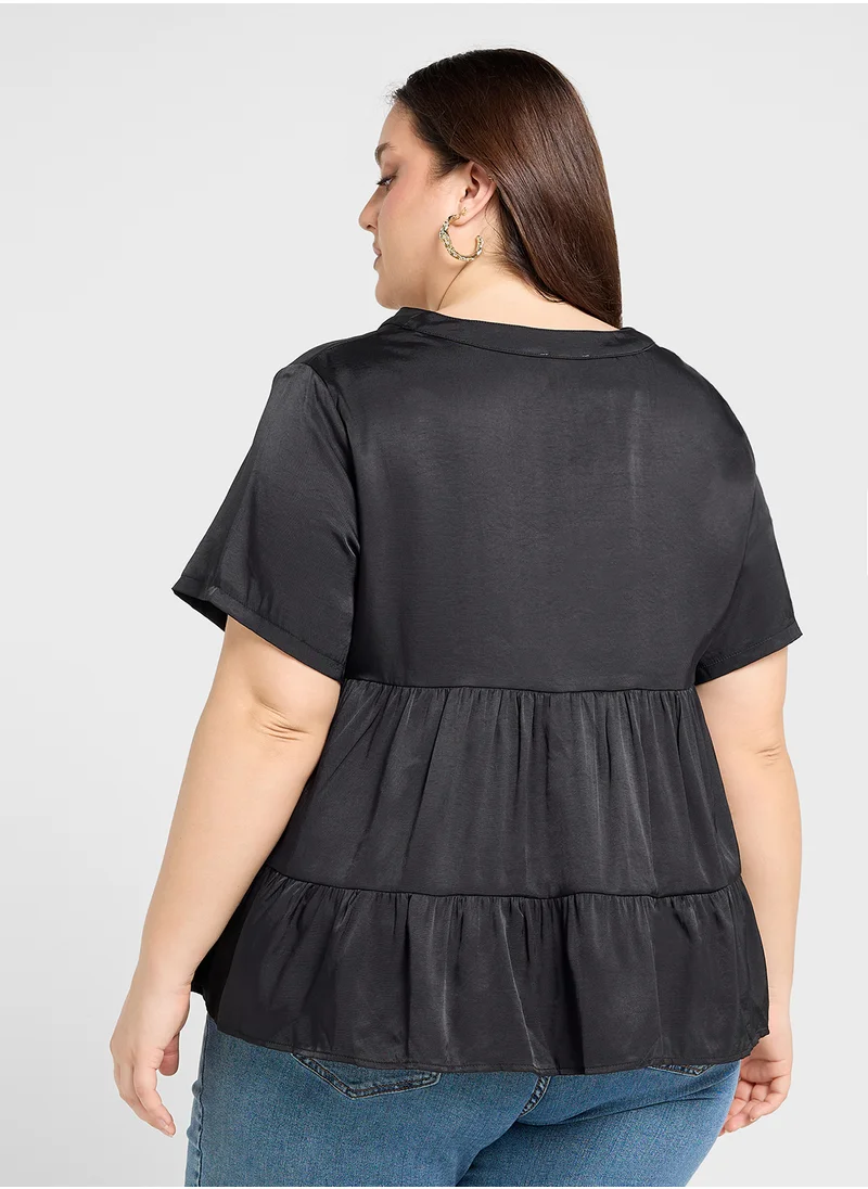 Ginger Plus V Neck Tiered Top