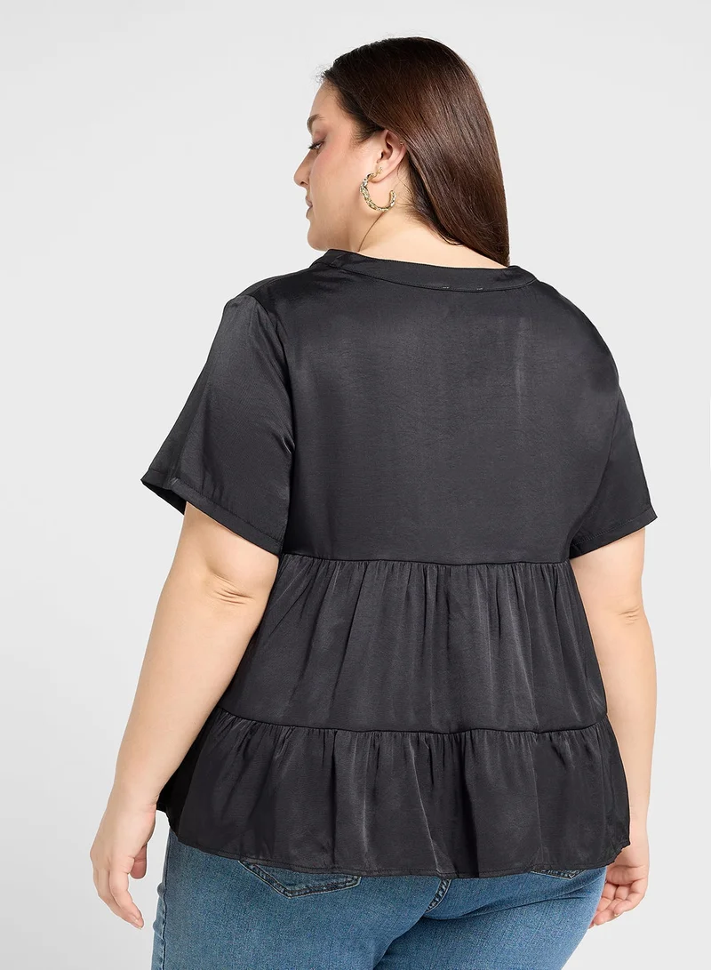 Ginger Plus V Neck Tiered Top