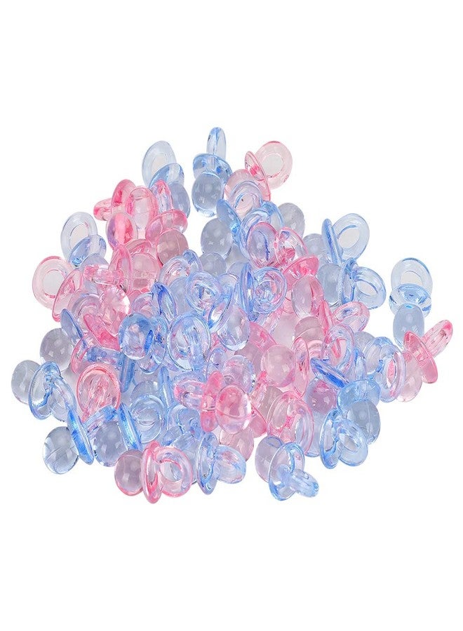 Ymiko 150 Mini Acrylic Pacifiers for Baby Shower Game Assorted Bulk Clothing Accessories and Surrounding Areas Decorate Pacifier Plastic Multi Colored Craft Tiny (Transparent + Blue) - Image 2