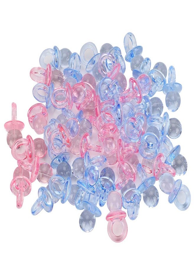 Ymiko 150 Mini Acrylic Pacifiers for Baby Shower Game Assorted Bulk Clothing Accessories and Surrounding Areas Decorate Pacifier Plastic Multi Colored Craft Tiny (Transparent + Blue) - Image 1