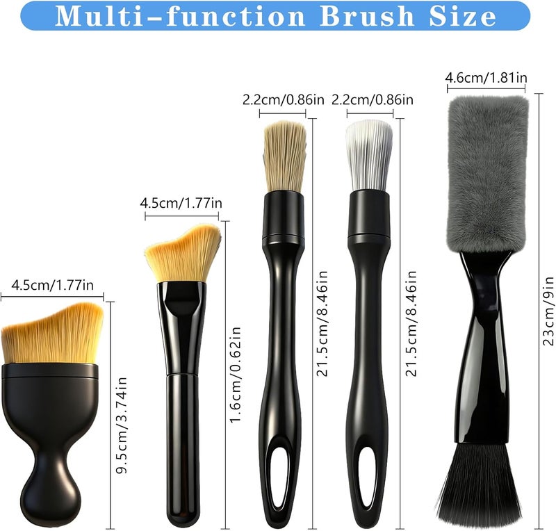 OFOAEEA 5Pcs Car Cleaning Brush Set - Versatile Detailing Brushes for Vehicle and Home - Image 2