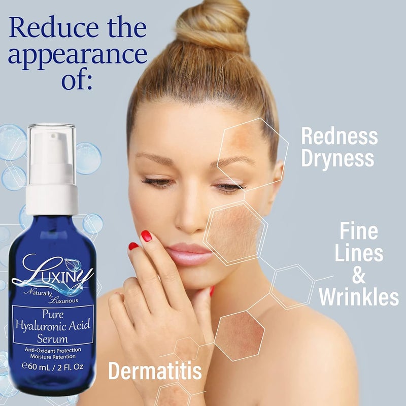 Luxiny Pure Hyaluronic Acid Serum for Face 2oz DOUBLE SIZE AntiAging Serum AntiWrinkle Moisturizer Natural Hydrating Serum for Skin Use Daily - Image 2