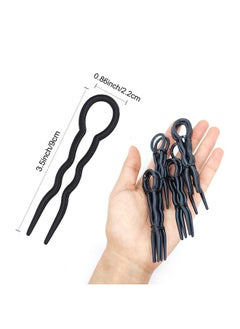 HOYOLS 12 Pcs 3.5 Inch French Style Hair Pins, Small French Hair Fork, Wavy Crink Hair Pin U Shaped Hair Sticks Cellulose Acetate Chignon Updo Bun Holder For Women Styling Accessories Black  - Image 2