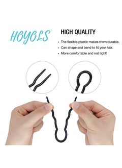 HOYOLS 12 Pcs 3.5 Inch French Style Hair Pins, Small French Hair Fork, Wavy Crink Hair Pin U Shaped Hair Sticks Cellulose Acetate Chignon Updo Bun Holder For Women Styling Accessories Black  - Image 3