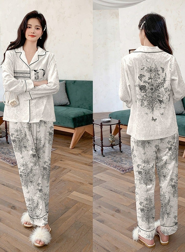 Loquat Women's Loose Print 2-Piece Set Nightgown Sleepwear Long Sleeve Top And Pants Soft Loungewear Pajamas Suit  - Image 1