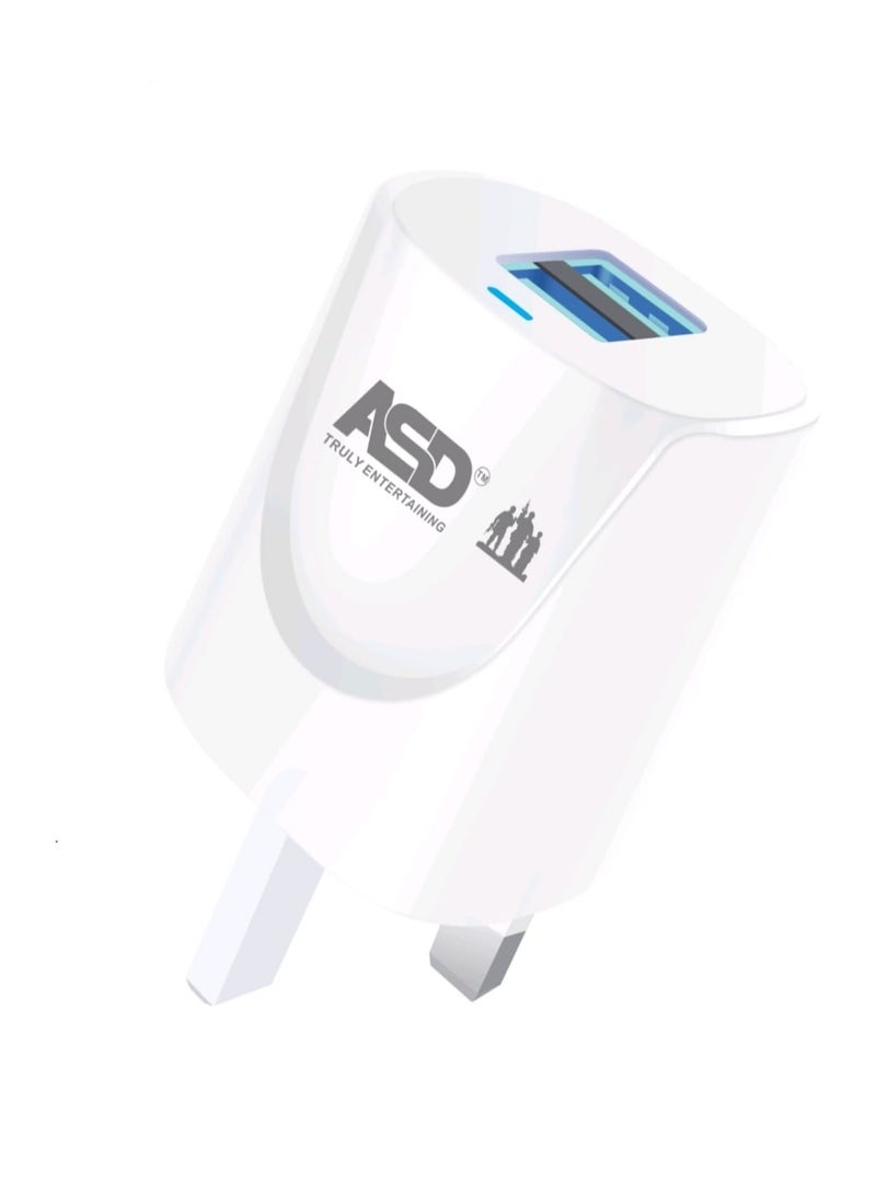 ASD-03 Dual USB Wall Charger 3.1A – Fast Charging Adapter with 3-in-1 USB Cable – Compatible with iPhone & Samsung – White - Image 1