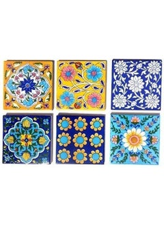 Shiv Kripa Blue Pottery Shiv Kripa Blue Pottery Ceramic Handmade Tiles Interior Exterior Crafted Tabletop Flooring Wall Pack of 6 Tiles Multi 