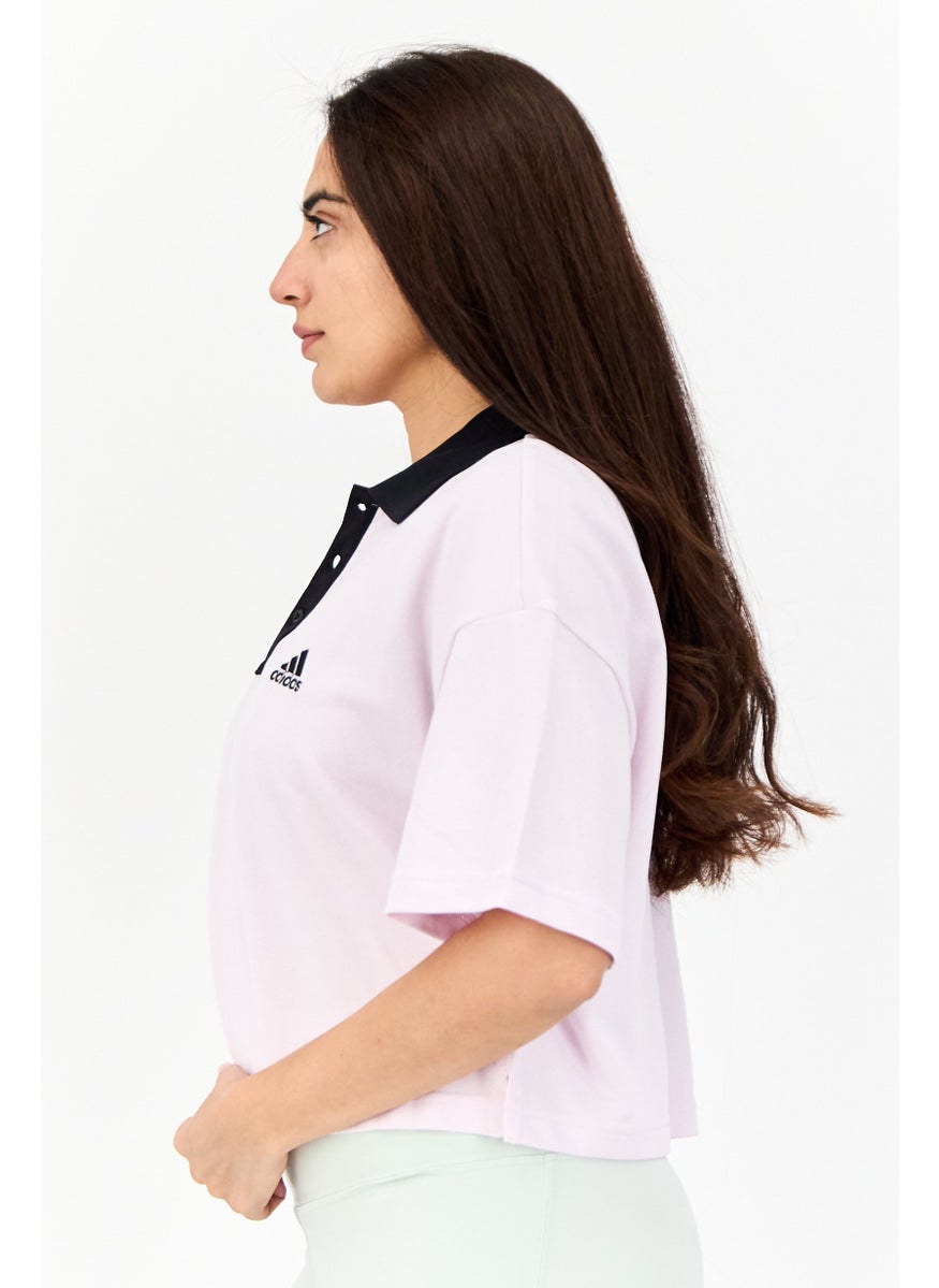 Adidas - Women Sportswear Fit Short Sleeve Outdoor Crop Polo Shirt, Lavender - Image 1