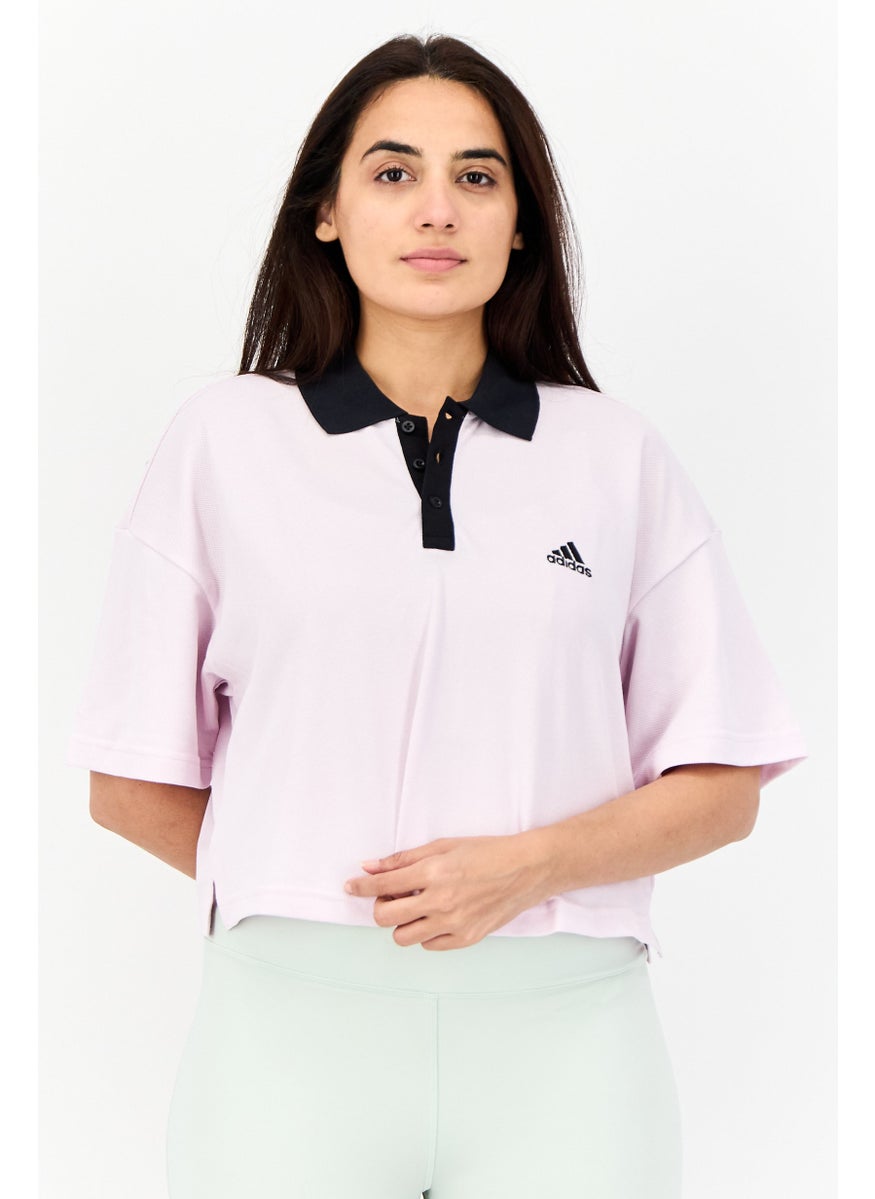 Adidas - Women Sportswear Fit Short Sleeve Outdoor Crop Polo Shirt, Lavender - Image 1