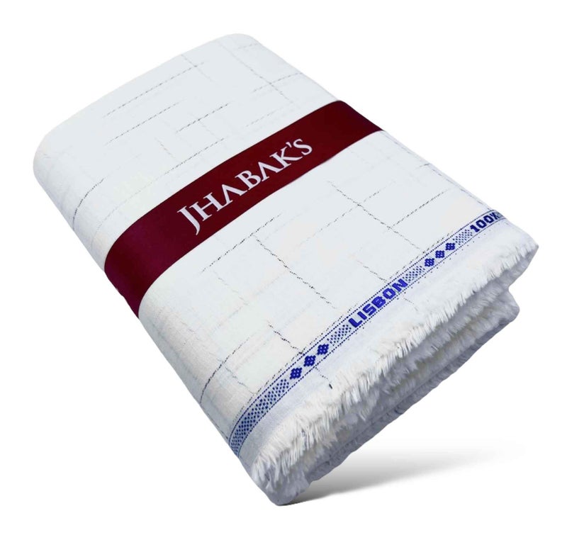 JHABAK'S Unstitched 100% Pure Cotton - 2.25m Shirt Fabric & 3m Kurta Material (White) - Image 3