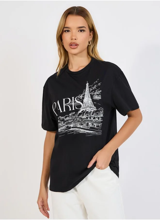 Styli Oversized Paris Graphic Print Round Neck T-Shirt