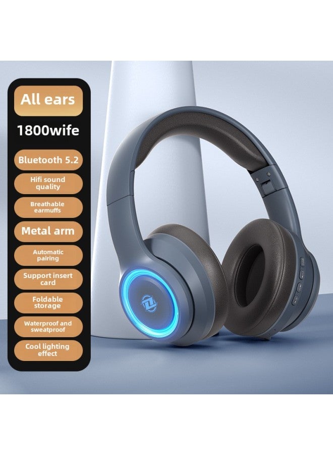 Headset Bluetooth Headset With Mac Wireless Computer Esports Game Headset Heavy Bass Noise Reduction Wired For Sony-Color:Package 1 Standard + Bluetooth Adapter - Navy Blue  Bluetooth 5.2 Chip + Colorful Gradient Breathing Light♪Bluetooth Connection/dual Use Of Plug-in Wires  - Image 1