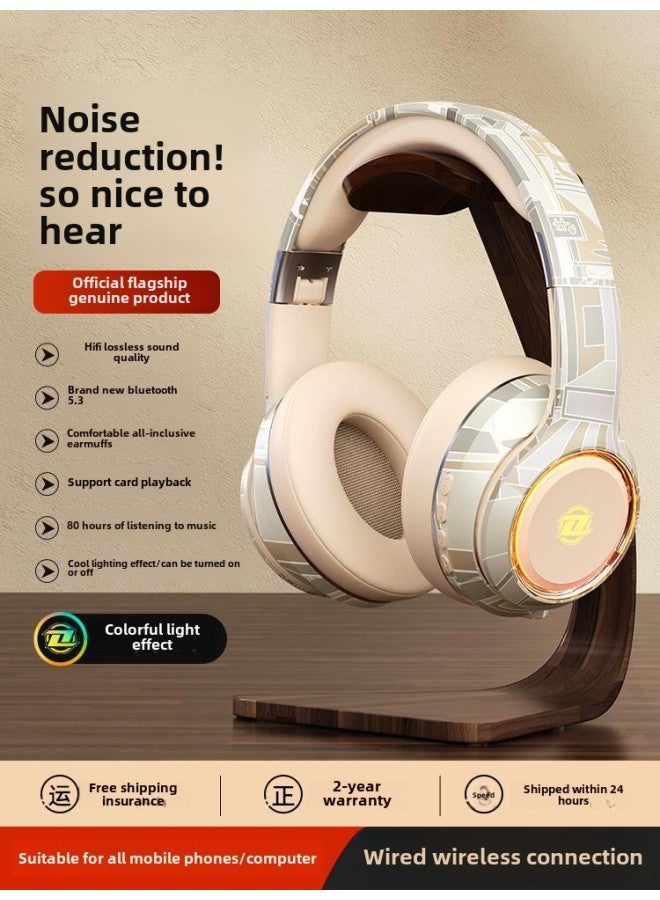 Headset Bluetooth Headset With Mac Wireless Computer Esports Game Headset Heavy Bass Noise Reduction Wired For Sony-Color:Package 1 Standard + Bluetooth Adapter - Navy Blue  Bluetooth 5.2 Chip + Colorful Gradient Breathing Light♪Bluetooth Connection/dual Use Of Plug-in Wires  - Image 2