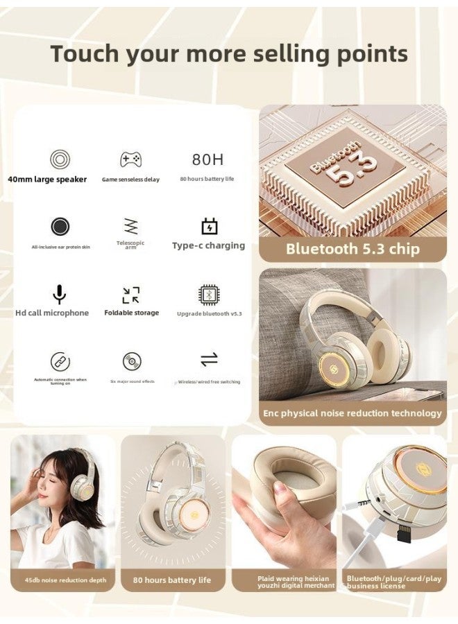 Headset Bluetooth Headset With Mac Wireless Computer Esports Game Headset Heavy Bass Noise Reduction Wired For Sony-Color:Package 1 Standard + Bluetooth Adapter - Navy Blue  Bluetooth 5.2 Chip + Colorful Gradient Breathing Light♪Bluetooth Connection/dual Use Of Plug-in Wires  - Image 3