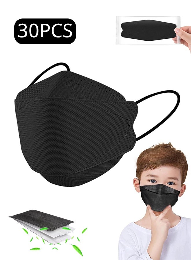 ليمون 30 كمامة للأطفال، كمامات ثلاثية الطبقات للاستخدام مرة واحدة، كمامات سوداء - Image 1