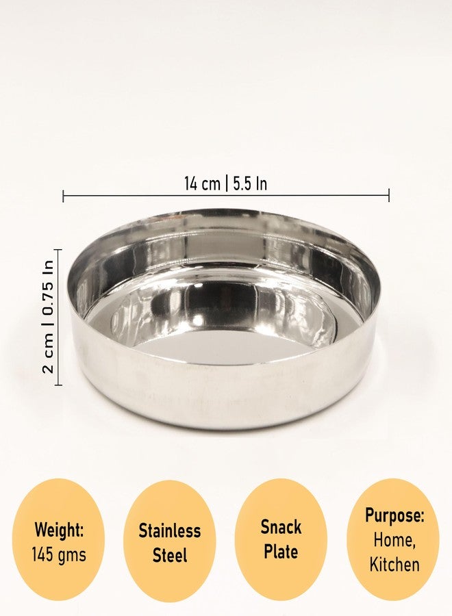 Spillbox Stainless Steel Halwa Plates|Quarter Plates|Circle Snack Plate |Multipurpose Plate for Kitchen|Dessert Plate Set|Side Dish|Mirror Finish|BPA Free[Weight:145gm Dia: 14cm] (Pack of 1) - Image 4