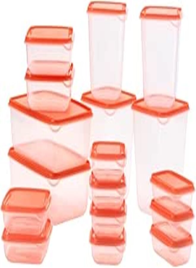 Ikea PRUTA Storage Accessory Food Container (Transparent and Orange) - Set of 17