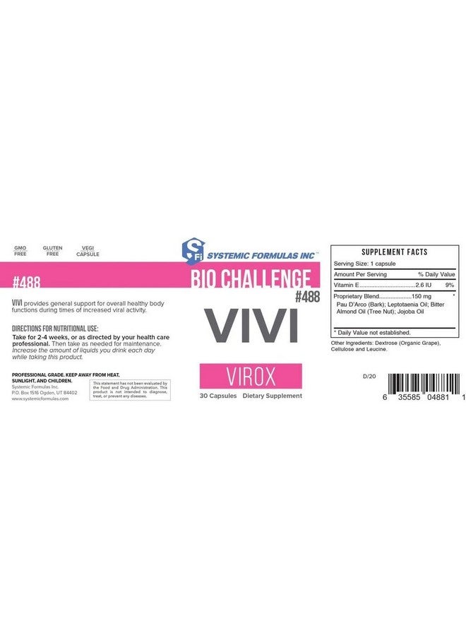 Systemic Formulas Bio Challenge 488 Vivi Virox 30 Capsules Powerful Immune Support Blend With Pau D’Arco Leptotaenia Oil Lomatium Dissectum Bitter Almond Oil Jojoba Oil And Vitamin E  - Image 5