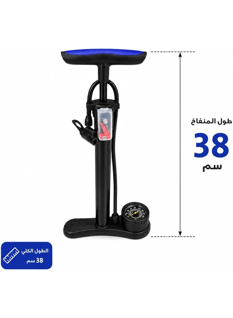منفاخ للدراجات الهوائية بمقياس ضغط مدمج – ارتفاع 38 سم – ضغط عالي للنفخ متعدد الاستخدامات - Image 3