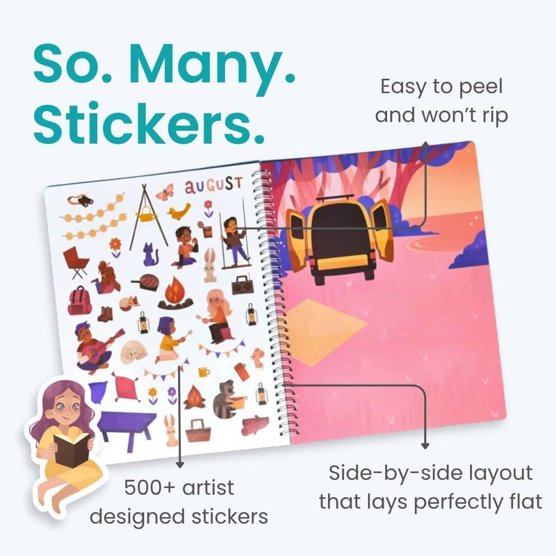 CUPKIN 12 Months Sticker + Coloring Book (500+ Calendar Stickers for Kids & 12 Coloring Pages) Side by Side Activity Book, Fun Sticker Books, Boys & Girls Ages 2-4, 4-8, 8-10 - Image 2