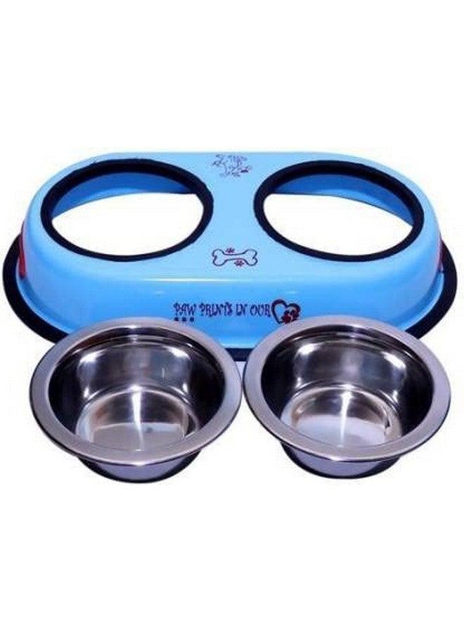 وعاء طعام مزدوج من الفولاذ المقاوم للصدأ للكلاب والقطط من SS PET Zone مع حصيرة مضادة للانزلاق (اللون برتقالي، أخضر عسكري، أزرق، أسود 2 × 900 مل) - Image 2