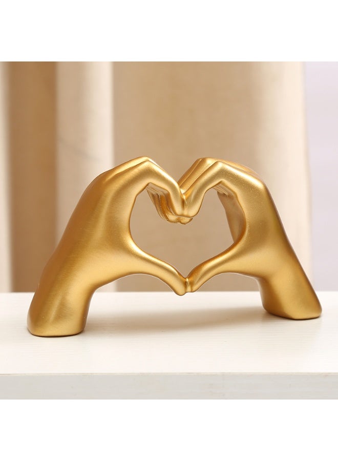 Golden Two-Handed Heart-Shaped Resin Ornament Home Accessories Desktop Decoration Ornaments - Image 1