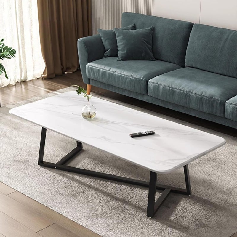 HI-FINE Rectangle Coffee Table,Modern Coffee Tables with Metal Leg, Center Table for Living Room (Rectangle Coffee Table - White Marbling) - Image 1