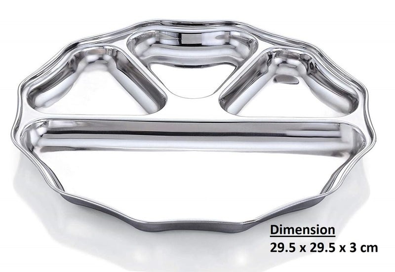 Expresso - Heavy Duty Stainless Steel Round New Dinner Plate w/4 Sections Divided Mess Trays for Kids Lunch, Camping, Events & Every Day Use Kitchenware, 28cm (Pack of 3 Pcs) - Image 4