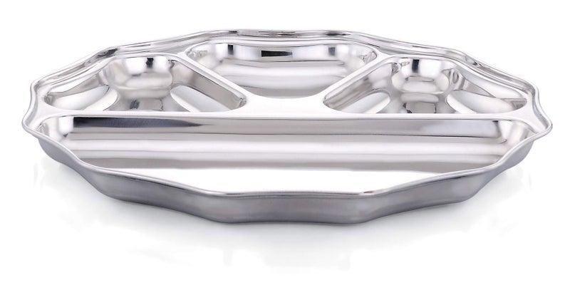 Expresso - Heavy Duty Stainless Steel Round New Dinner Plate w/4 Sections Divided Mess Trays for Kids Lunch, Camping, Events & Every Day Use Kitchenware, 28cm (Pack of 3 Pcs) - Image 2