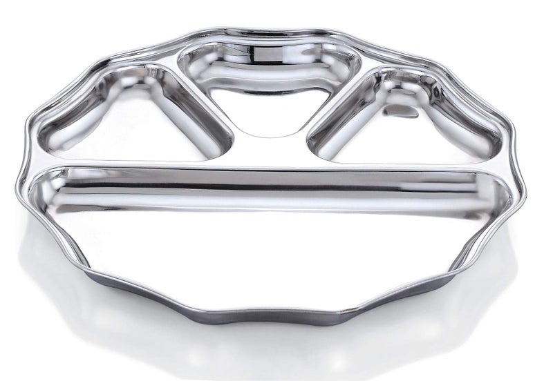 Expresso - Heavy Duty Stainless Steel Round New Dinner Plate w/4 Sections Divided Mess Trays for Kids Lunch, Camping, Events & Every Day Use Kitchenware, 28cm (Pack of 3 Pcs) - Image 1
