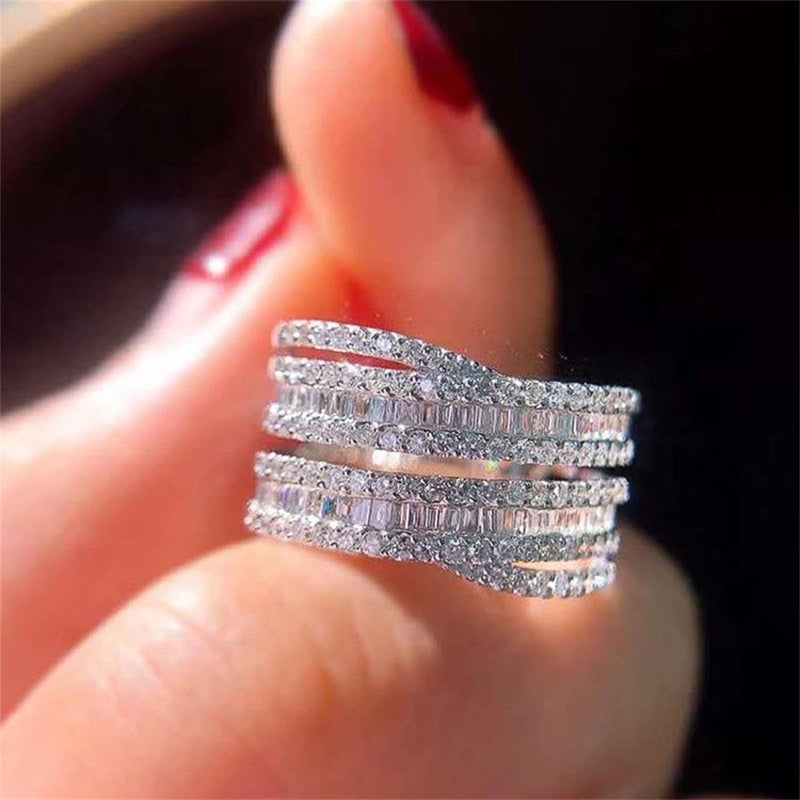 RKKOJJO 925 Sterling Silver Cubic Zirconia Ring Diamond Ring Engagement Ring Wedding Band Rings for Women - Image 5