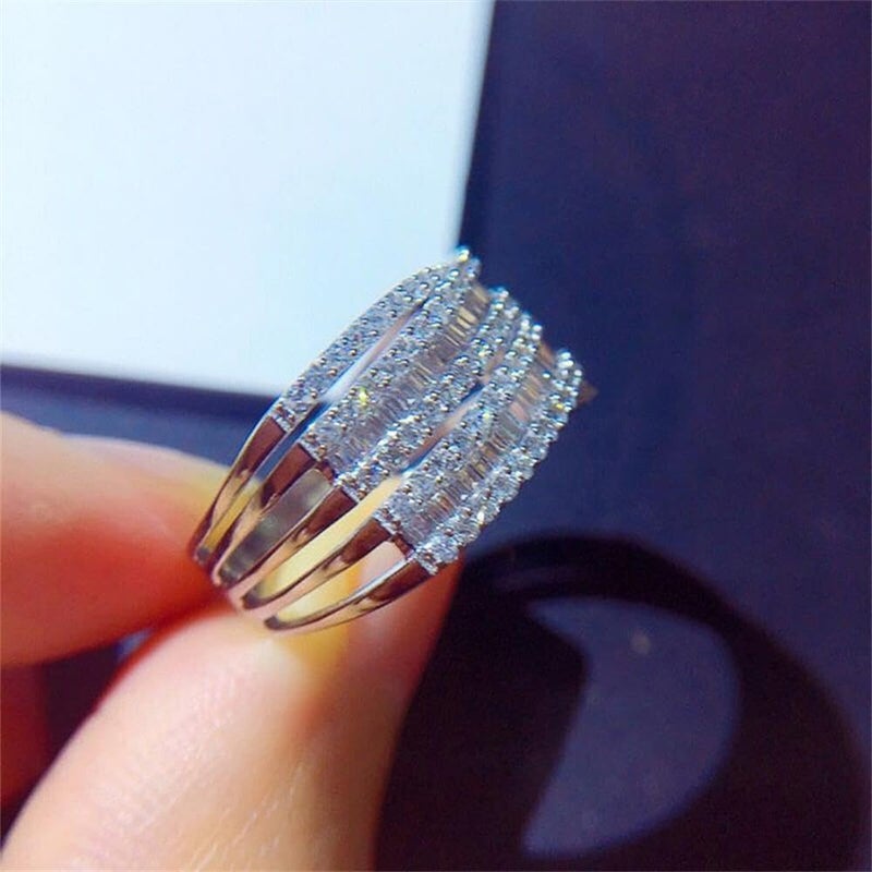 RKKOJJO 925 Sterling Silver Cubic Zirconia Ring Diamond Ring Engagement Ring Wedding Band Rings for Women - Image 3
