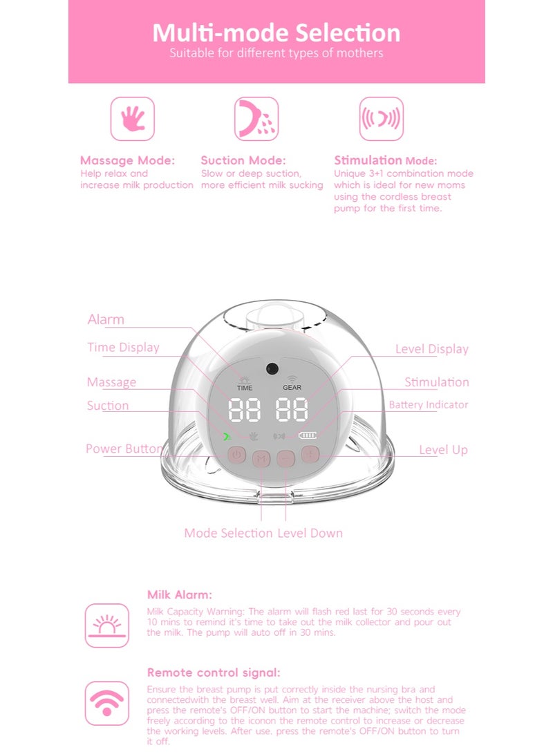 Dasen شفاط حليب كهربائي قابل للارتداء مع ريموت كنترول – جهاز شفط الحليب لاسلكي بدون أنابيب بـ 12 مستوى شفط، إيقاف تلقائي بعد 30 دقيقة وتنبيه امتلاء الحليب - Image 3