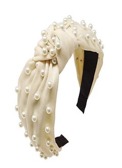 Yueton Women Faux Pearl Headbands Twisted Cross Knot Velvet Headbands Elegant Bling Hair Band Hairpins Headwear Barrette Styling Tools Accessories Creamy White  - Image 1