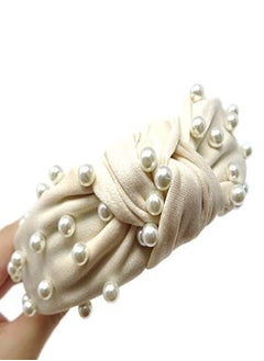 Yueton Women Faux Pearl Headbands Twisted Cross Knot Velvet Headbands Elegant Bling Hair Band Hairpins Headwear Barrette Styling Tools Accessories Creamy White  - Image 5