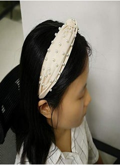 Yueton Women Faux Pearl Headbands Twisted Cross Knot Velvet Headbands Elegant Bling Hair Band Hairpins Headwear Barrette Styling Tools Accessories Creamy White  - Image 4