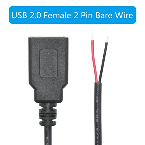 Maixbomr 2Pcs USB A Female Plug 2Pin Bare Wire,1M/3FT USB 2.0 Female Pigtail Open End Power Cable 22AWG,for 5V/3A USB Equipment Installed or DIY Replace Repair Cable - Image 5
