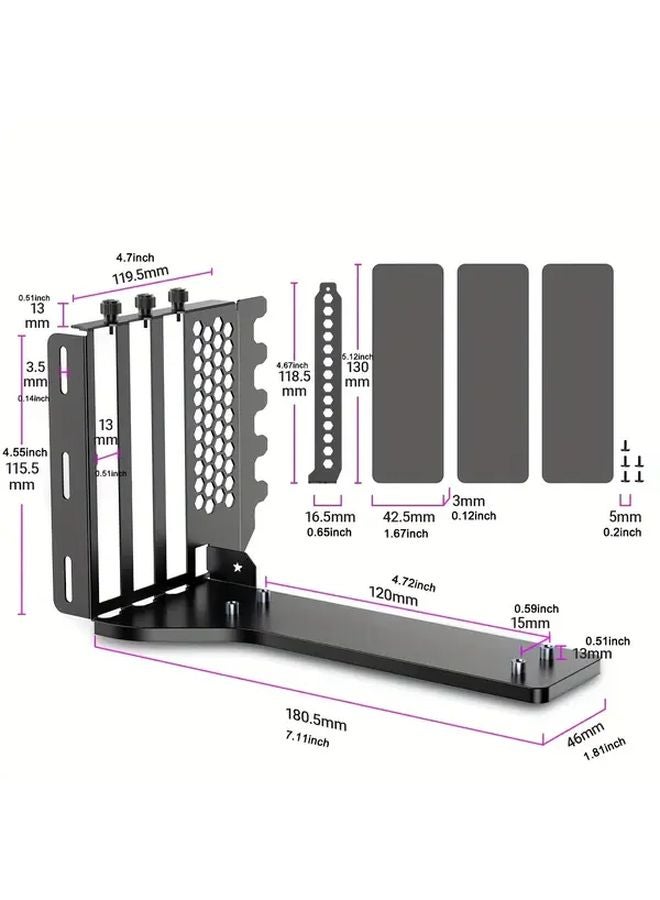 Black 4 0 GPU Support Bracket With 200MM PCIe 4 0 Riser Cable Vertical Mount For RTX 5090 4090 RX 9070 7900 - Image 3
