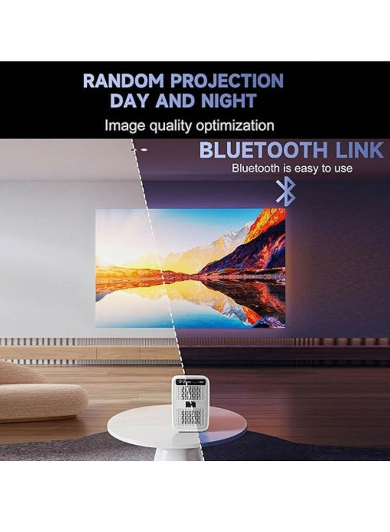 Umiio U20 Portable Projector with 200 ANSI Lumens, 2.4/5G WiFi, Bluetooth, HDMI, USB, Audio. Features built-in speaker, Android 9, 4K support, auto keystone, and stand. Ideal for movies, music, TV, gaming, office, and meetings_White  - Image 3