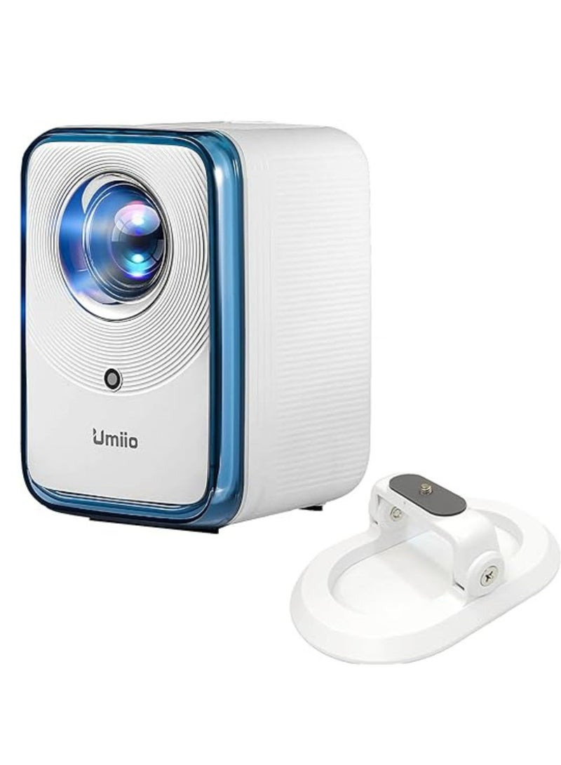 Umiio U20 Portable Projector with 200 ANSI Lumens, 2.4/5G WiFi, Bluetooth, HDMI, USB, Audio. Features built-in speaker, Android 9, 4K support, auto keystone, and stand. Ideal for movies, music, TV, gaming, office, and meetings_White  - Image 1